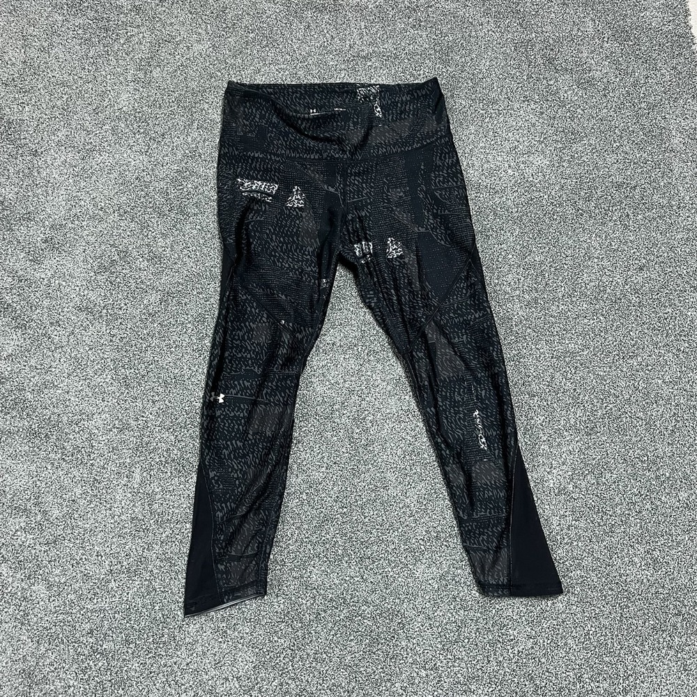 Under Armour HeatGear Compression Leggings Womens L Black Print Athletic